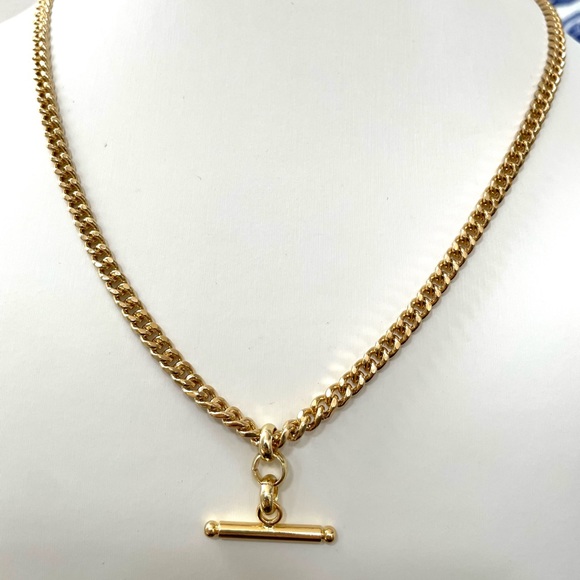 Gold T Bar Curb Link Chain Necklace - Picture 1 of 5